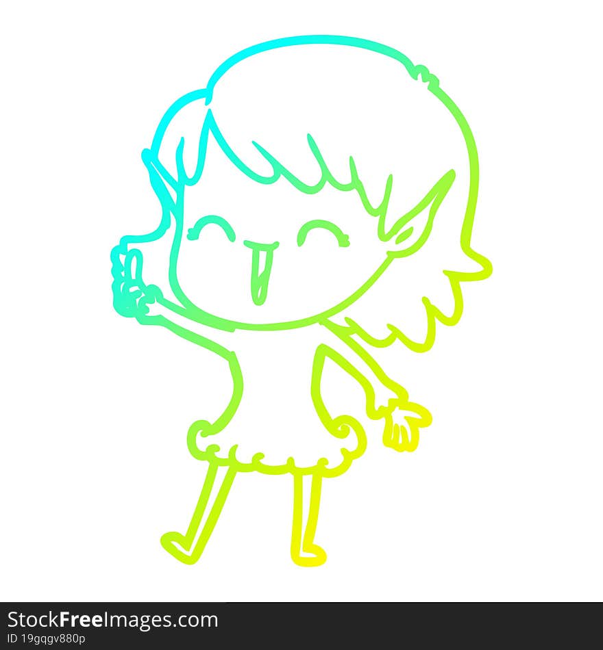 cold gradient line drawing cartoon elf girl