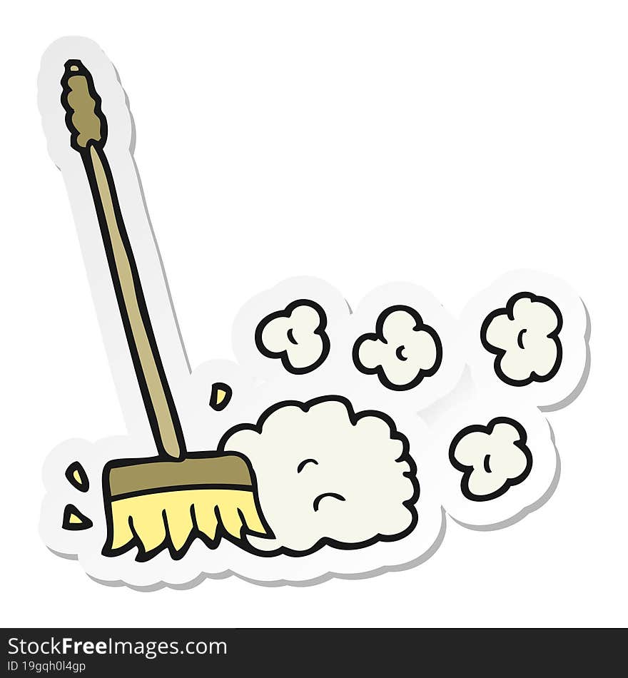 sticker of a cartoon sweeping brush