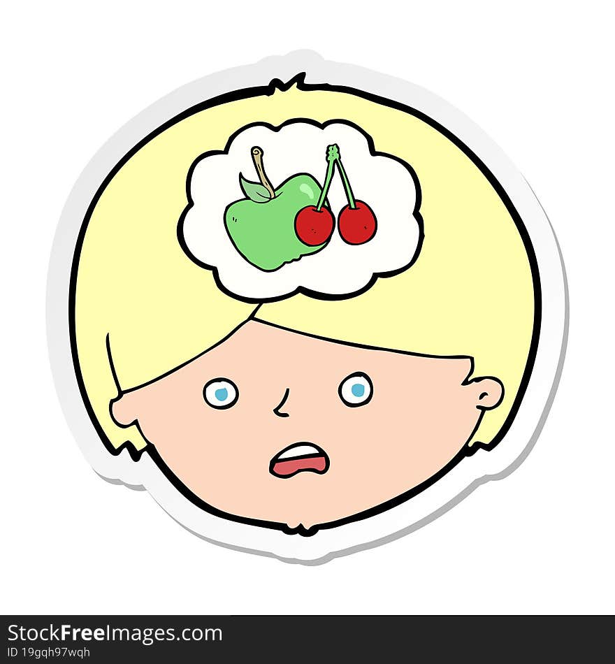 Sticker Of A Cartoon Man Thinking About Healthy Eating