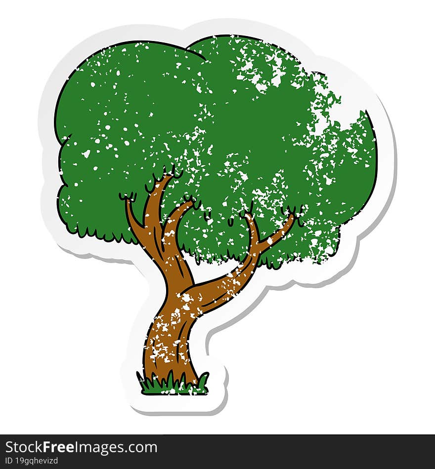 hand drawn distressed sticker cartoon doodle of a summer tree