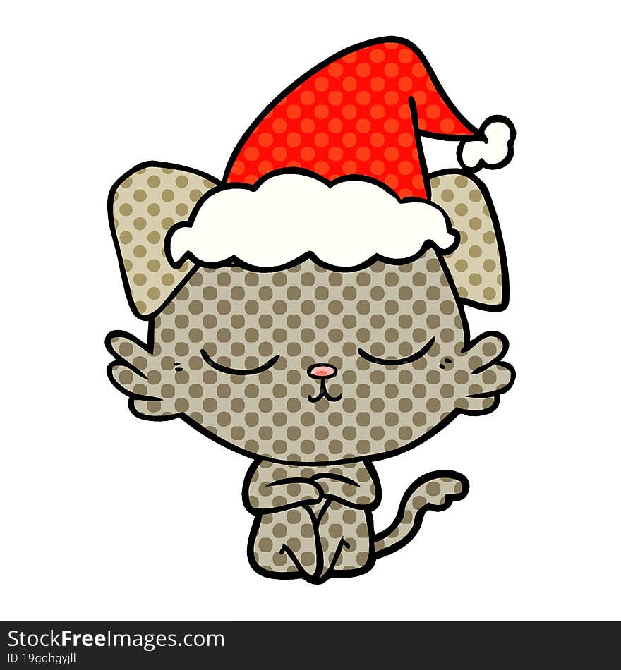 cute comic book style illustration of a dog wearing santa hat