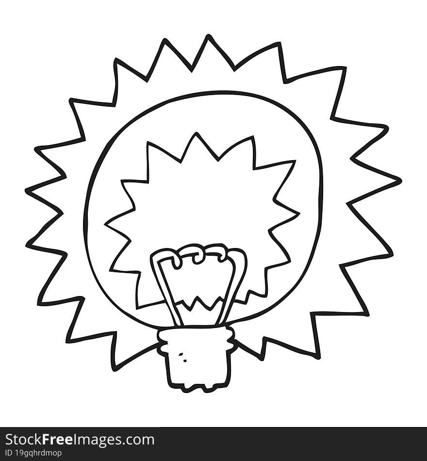 freehand drawn black and white cartoon light bulb