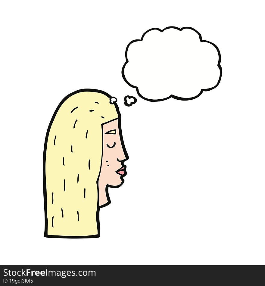 cartoon female face profile with thought bubble