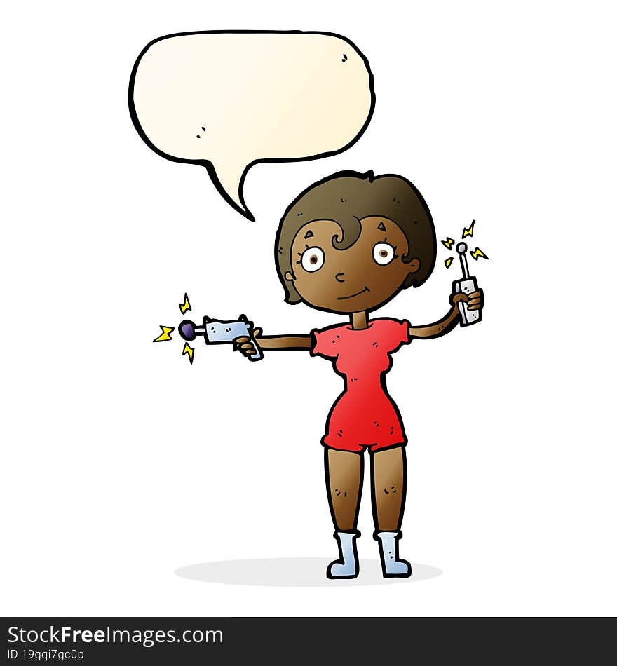 Cartoon Future Space Girl With Speech Bubble