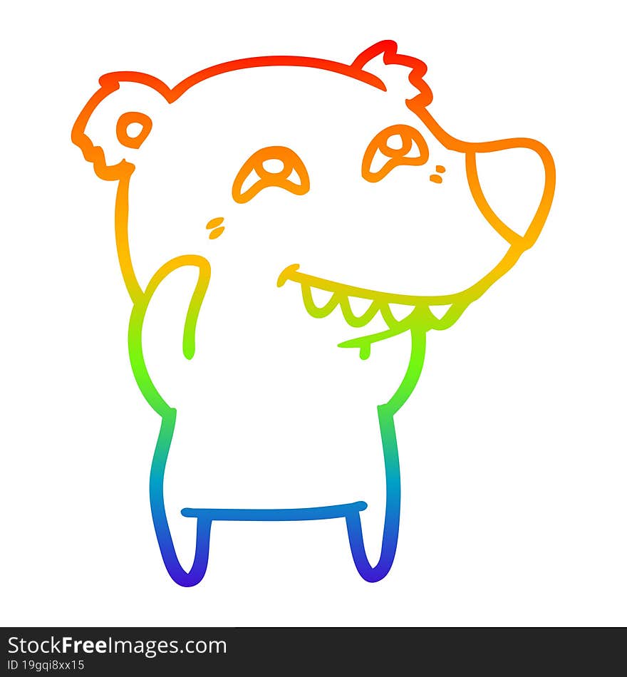 rainbow gradient line drawing cartoon polar bear showing teeth