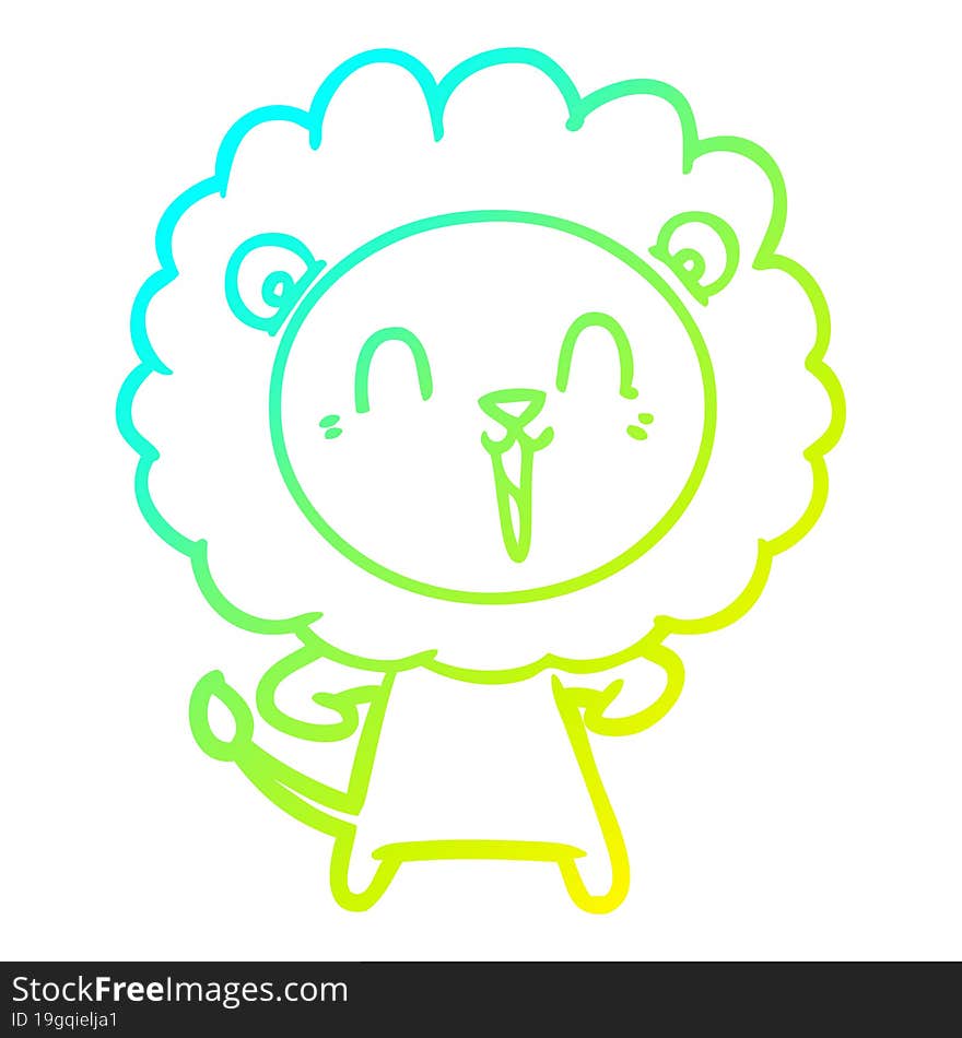 Cold Gradient Line Drawing Laughing Lion Cartoon