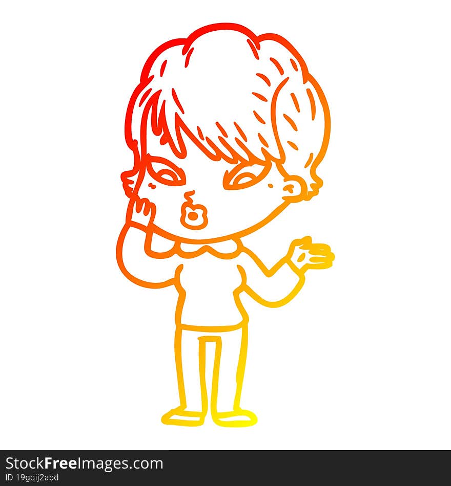 warm gradient line drawing of a cartoon woman