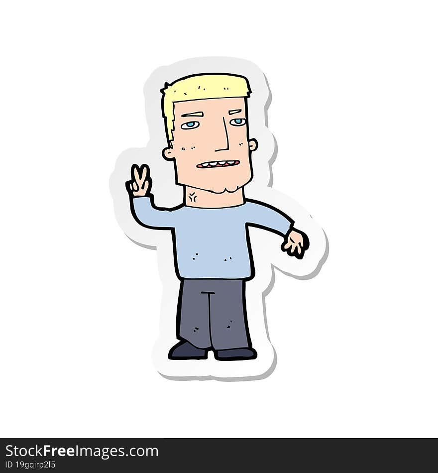 sticker of a cartoon man giving peace sign