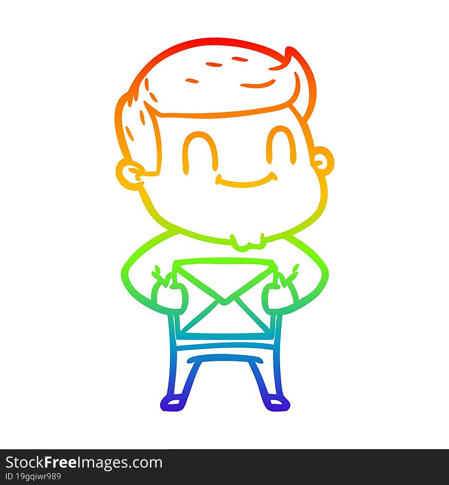 Rainbow Gradient Line Drawing Cartoon Friendly Man