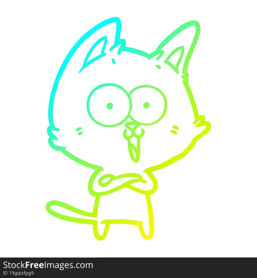 Cold Gradient Line Drawing Funny Cartoon Cat