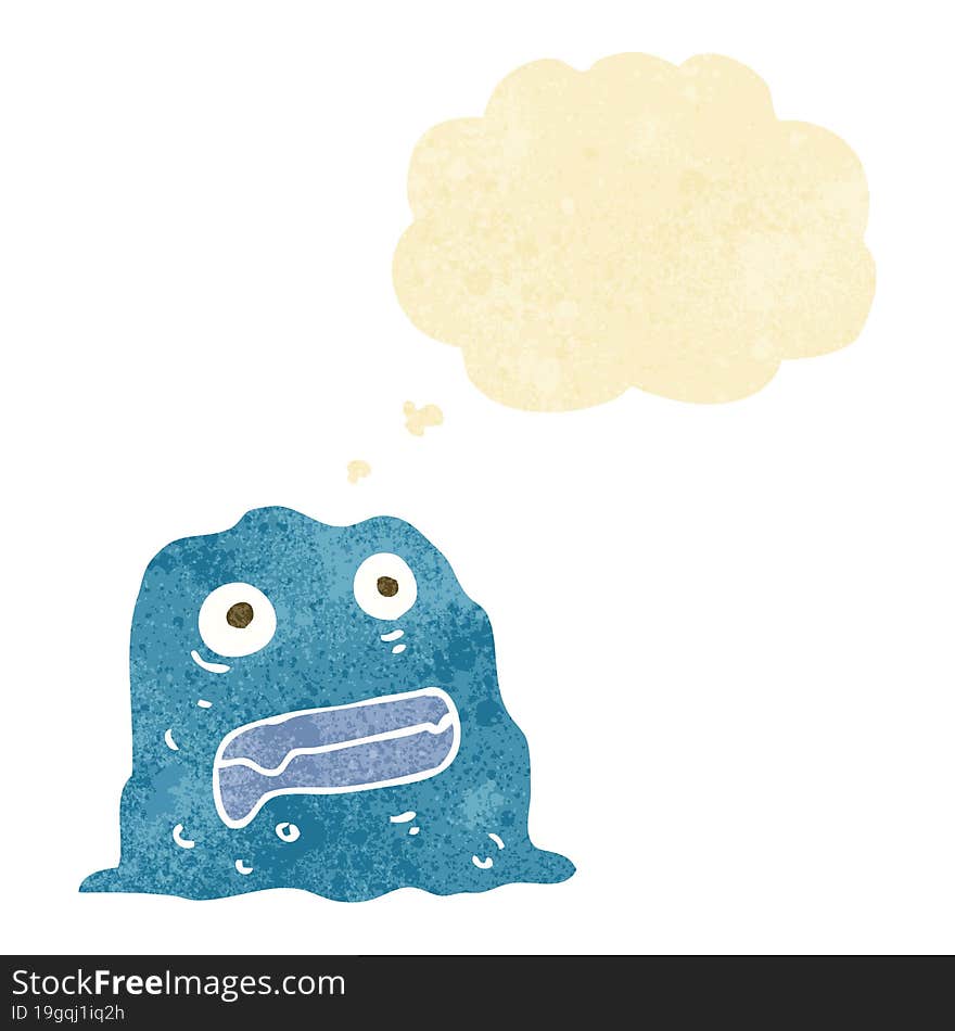 cartoon slime creature with thought bubble