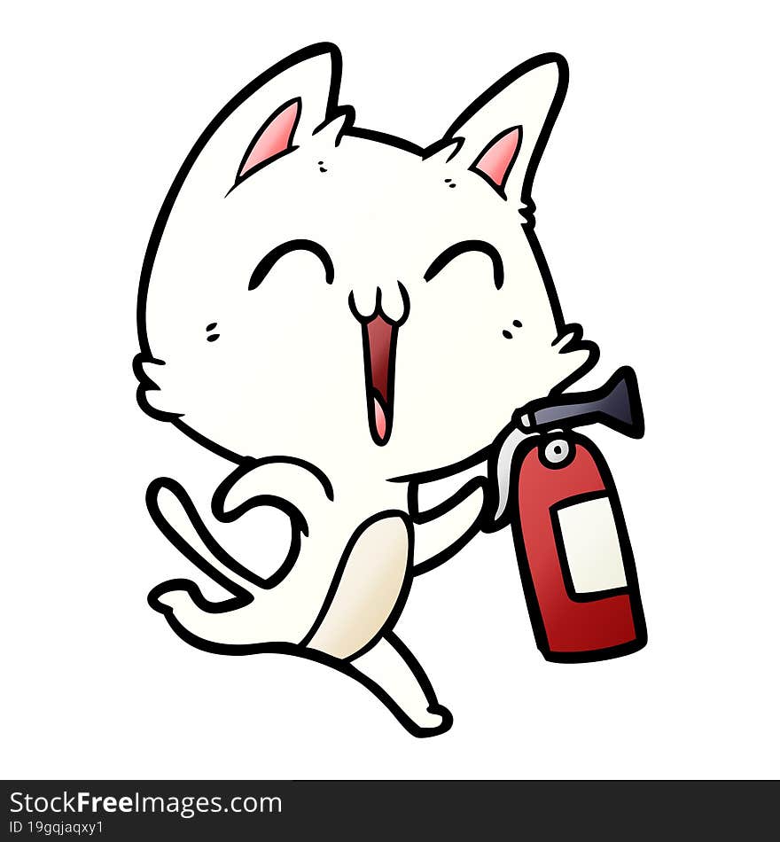 happy cartoon cat with fire extinguisher. happy cartoon cat with fire extinguisher