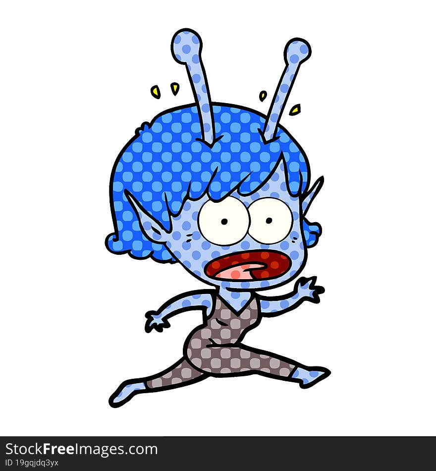 cartoon shocked alien girl. cartoon shocked alien girl