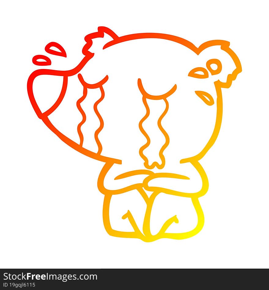 warm gradient line drawing cartoon crying bear