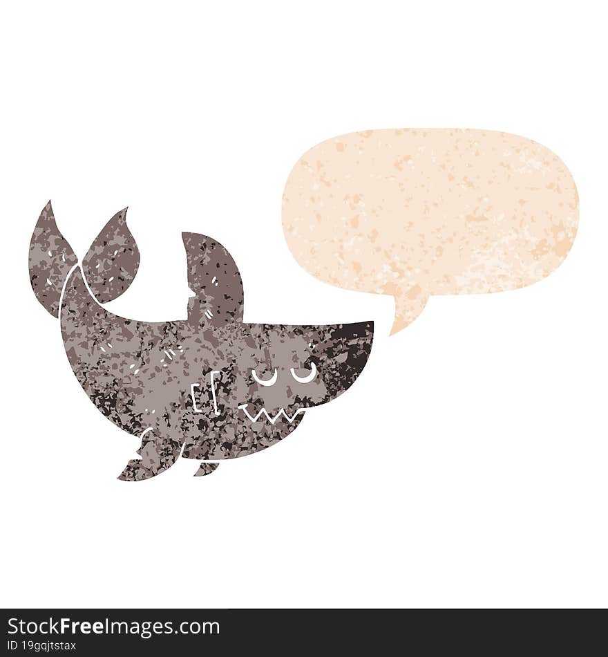 Cartoon Shark And Speech Bubble In Retro Textured Style