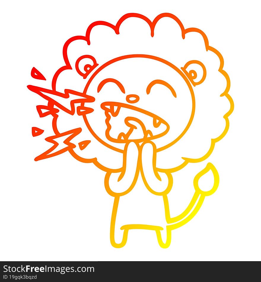 Warm Gradient Line Drawing Cartoon Roaring Lion