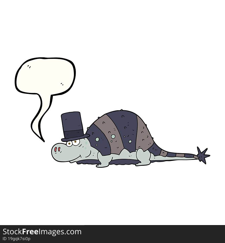 speech bubble cartoon dinosaur in top hat