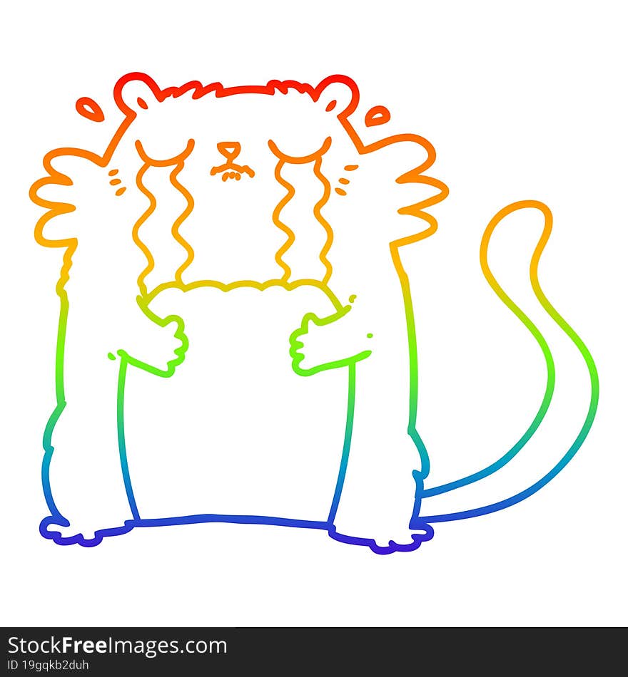 Rainbow Gradient Line Drawing Cartoon Crying Cat