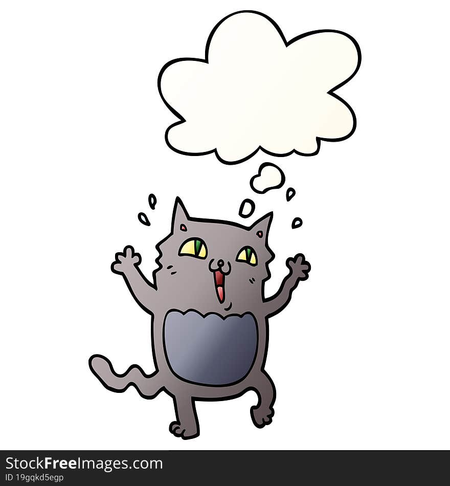 Cartoon Crazy Excited Cat And Thought Bubble In Smooth Gradient Style