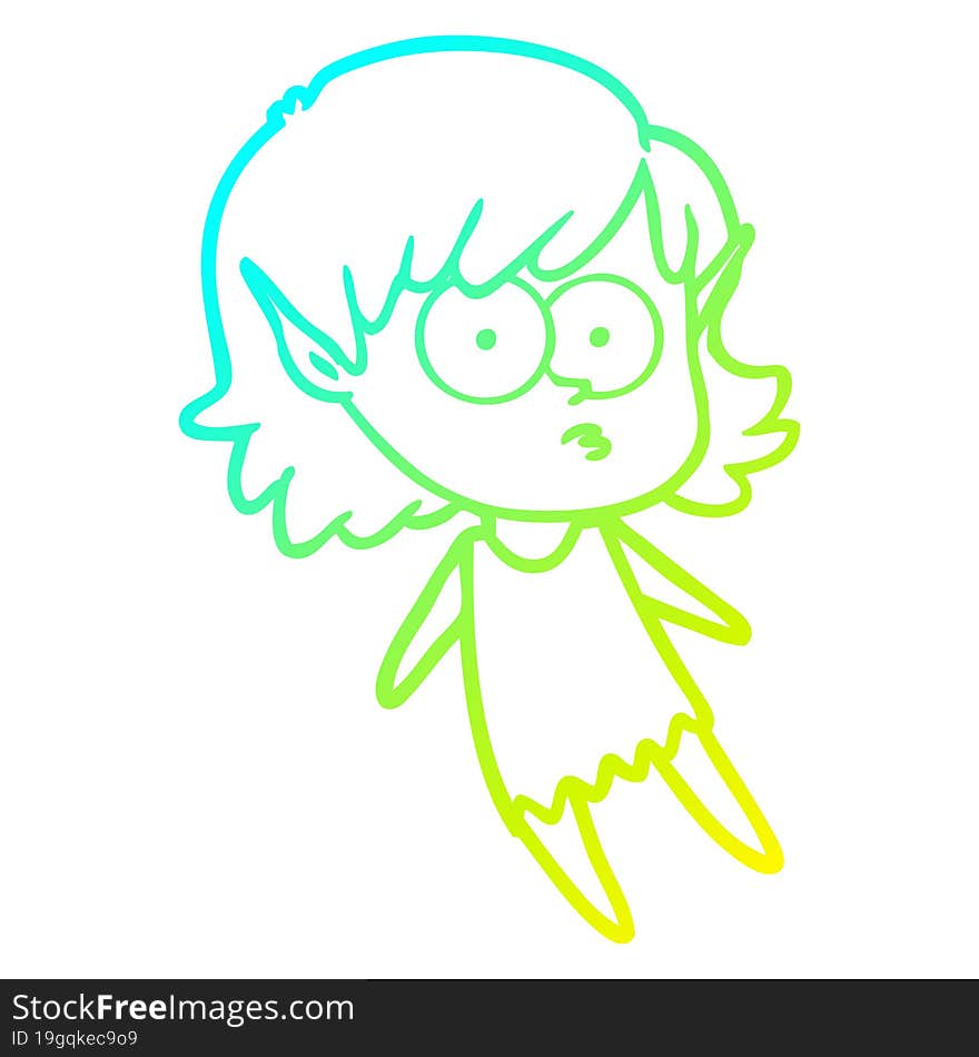 cold gradient line drawing cartoon elf girl floating