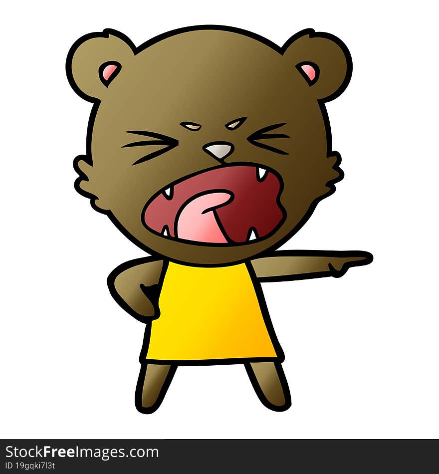 angry cartoon bear in dress shouting. angry cartoon bear in dress shouting