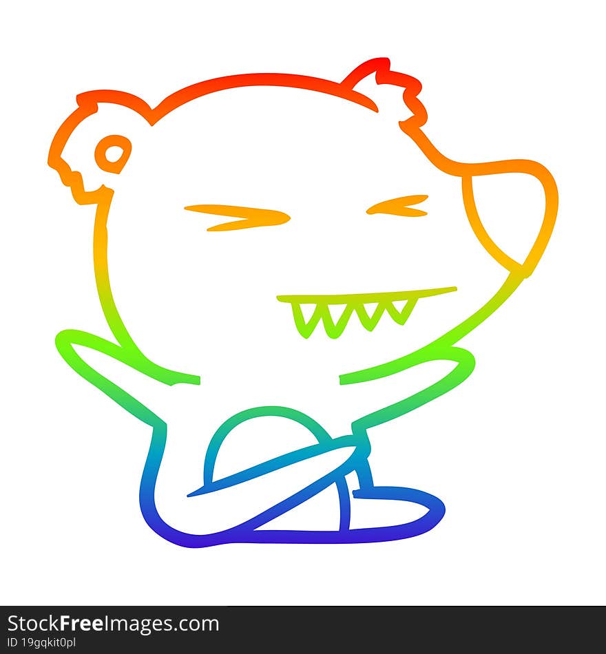 rainbow gradient line drawing of a angry bear cartoon