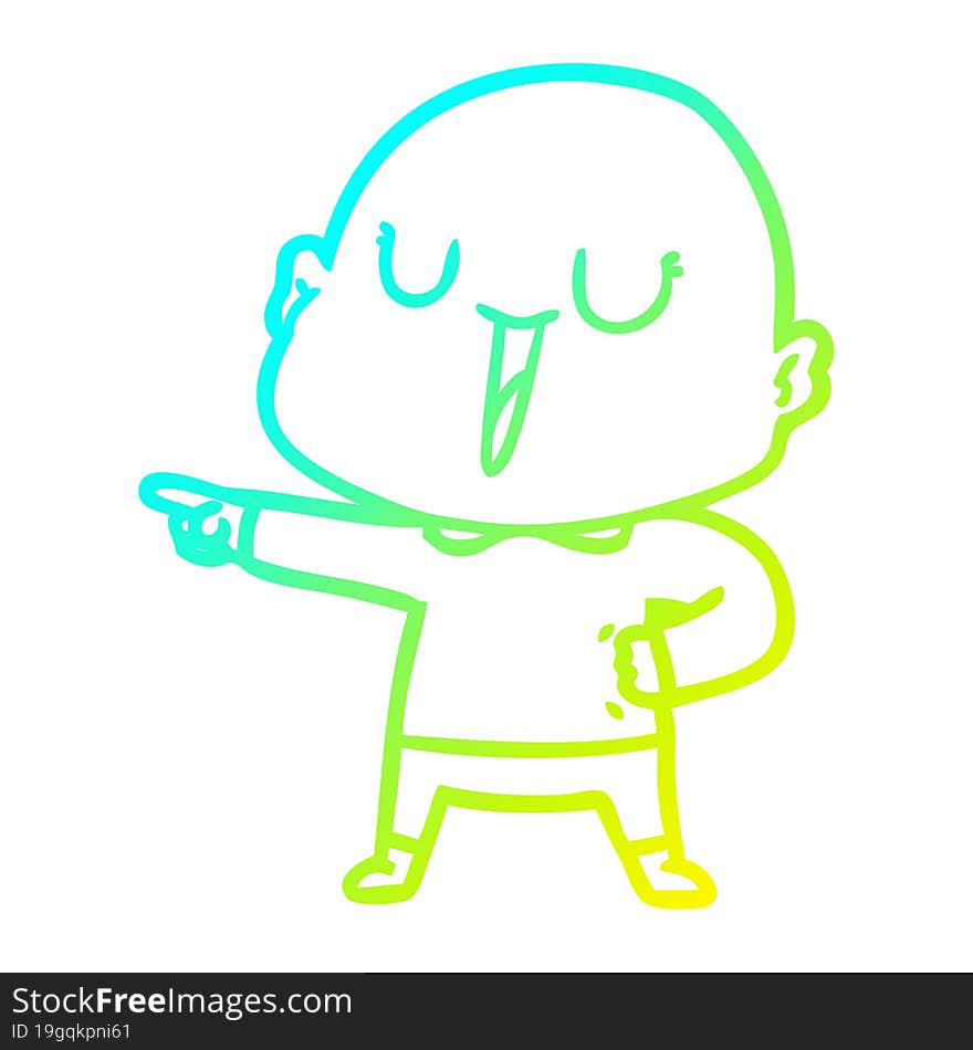 cold gradient line drawing of a happy cartoon bald man