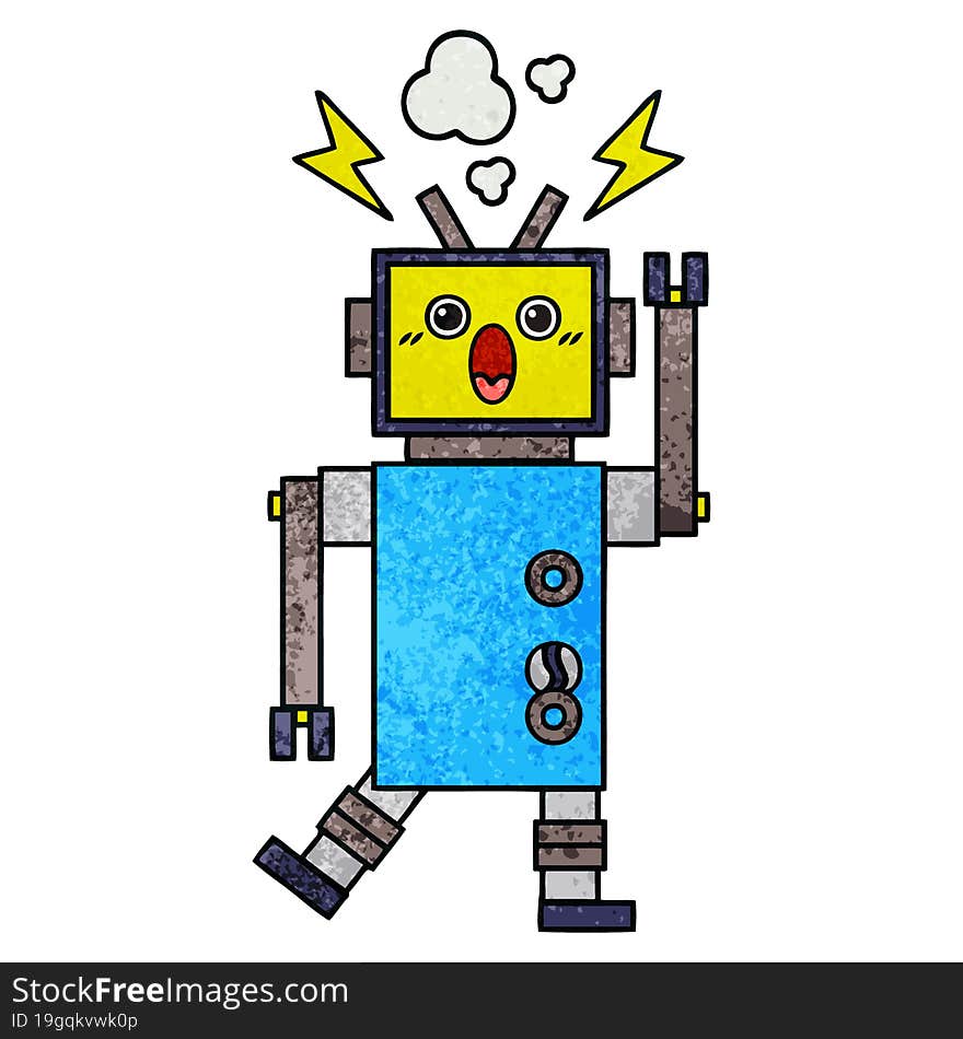 retro grunge texture cartoon malfunctioning robot