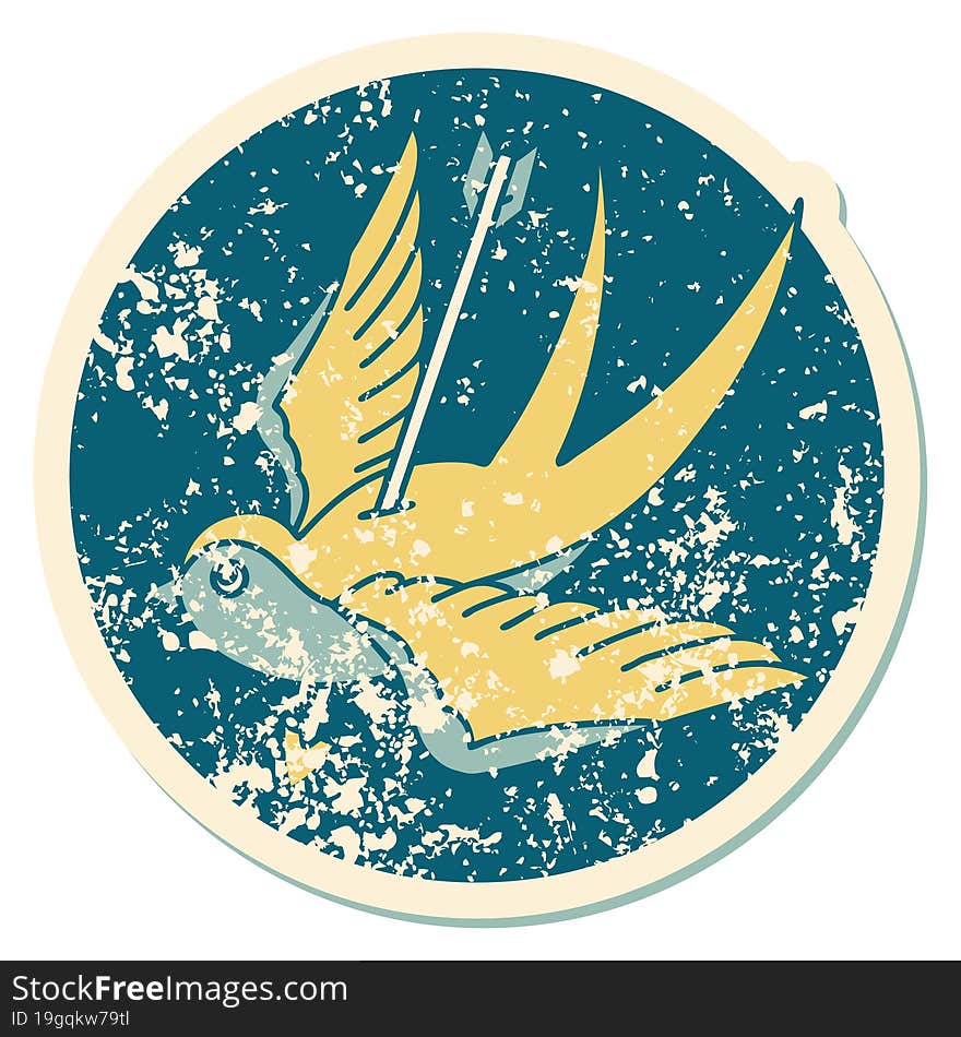 Distressed Sticker Tattoo Style Icon Of A Swallow