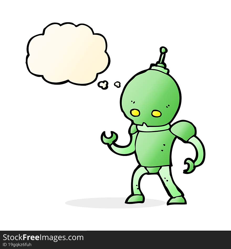 cartoon alien robot with thought bubble