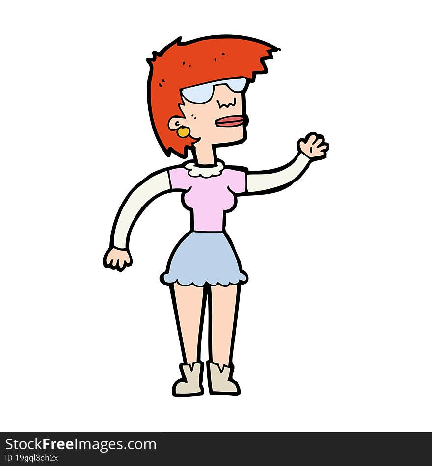 Cartoon Woman In Spectacles Waving