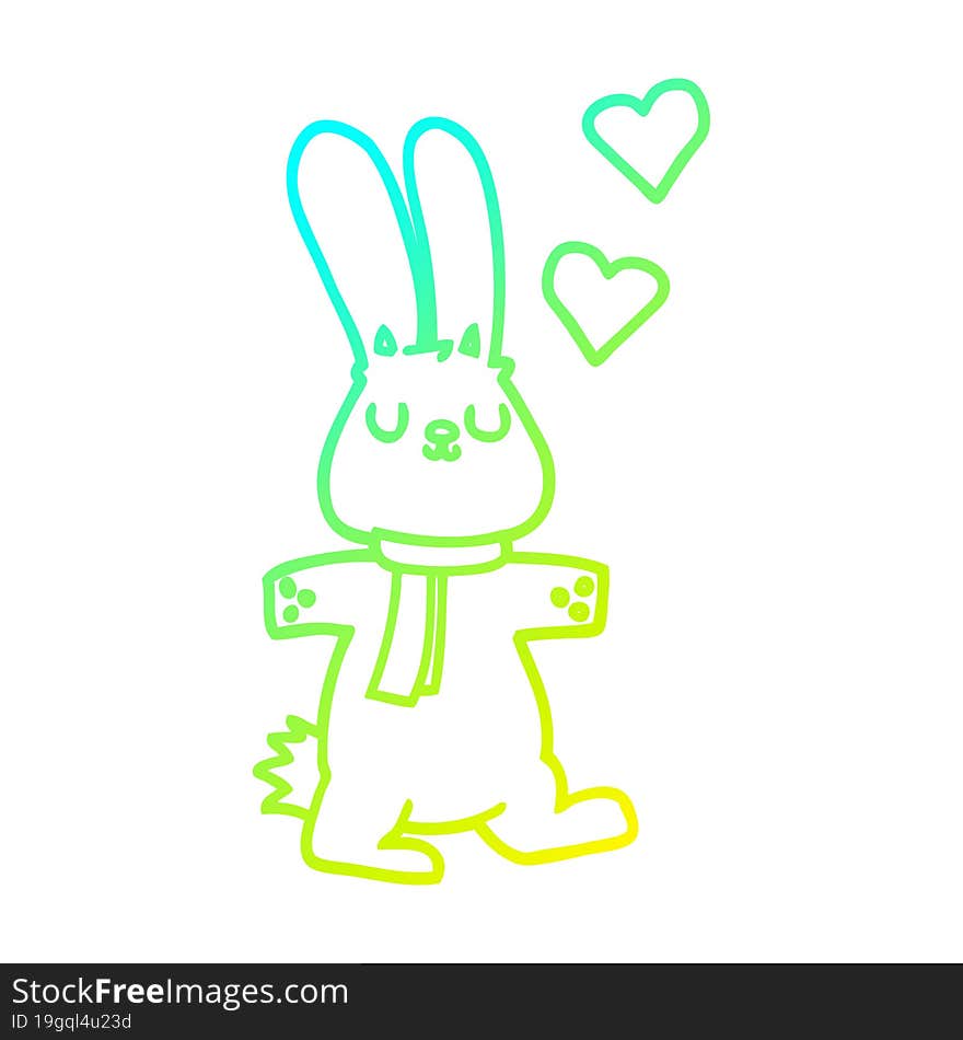 cold gradient line drawing cartoon rabbit in love