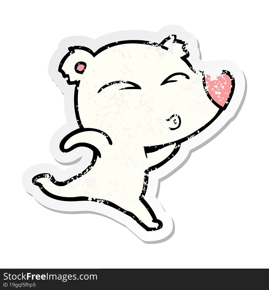 distressed sticker of a cartoon whistling polar bear