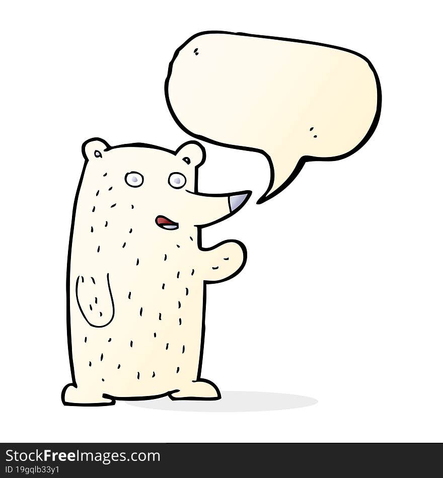 cartoon waving polar bear with speech bubble