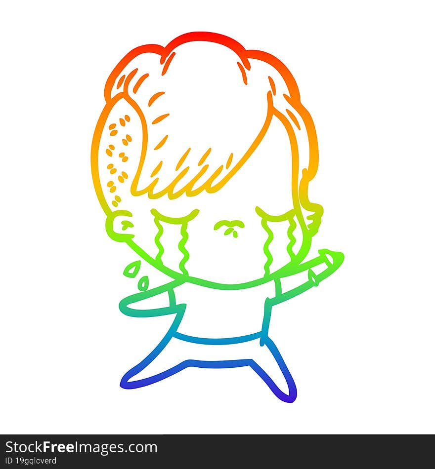 rainbow gradient line drawing of a cartoon crying girl