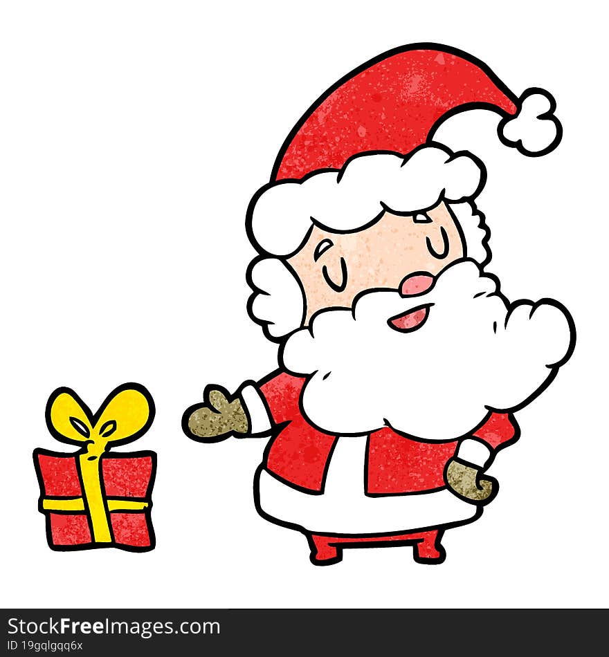 cartoon santa claus with present. cartoon santa claus with present