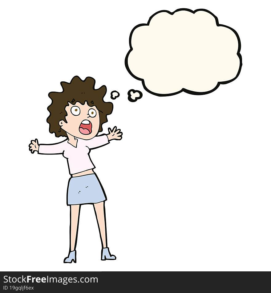 cartoon frightened woman with thought bubble