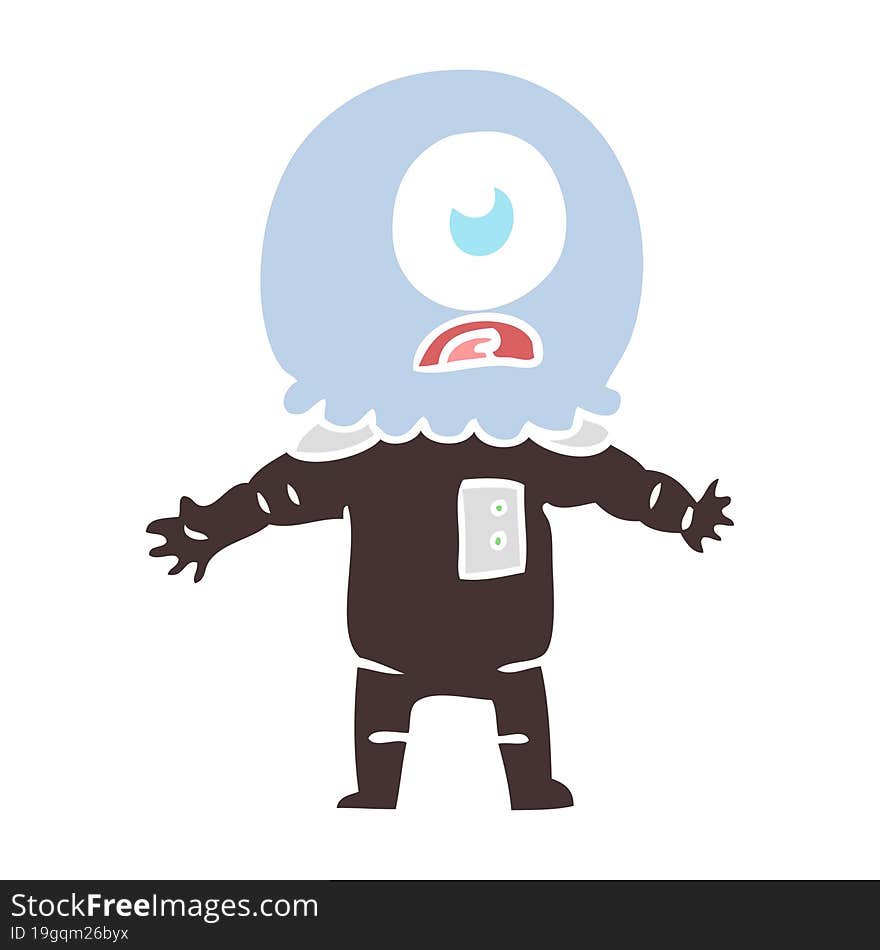 flat color style cartoon cyclops alien spaceman