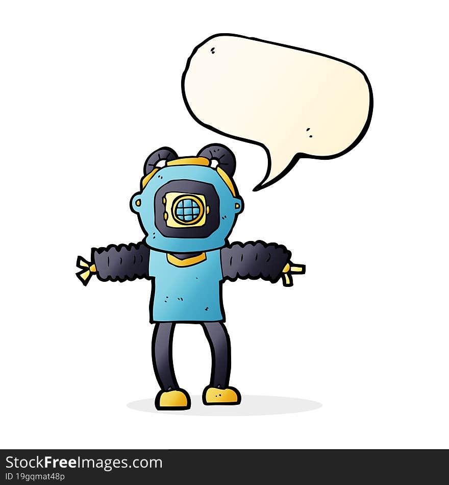 cartoon deep sea diver with speech bubble