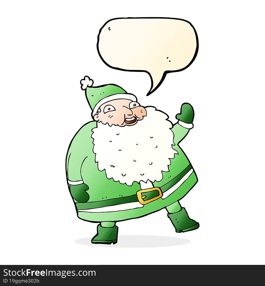 funny waving santa claus cartoon with speech bubble