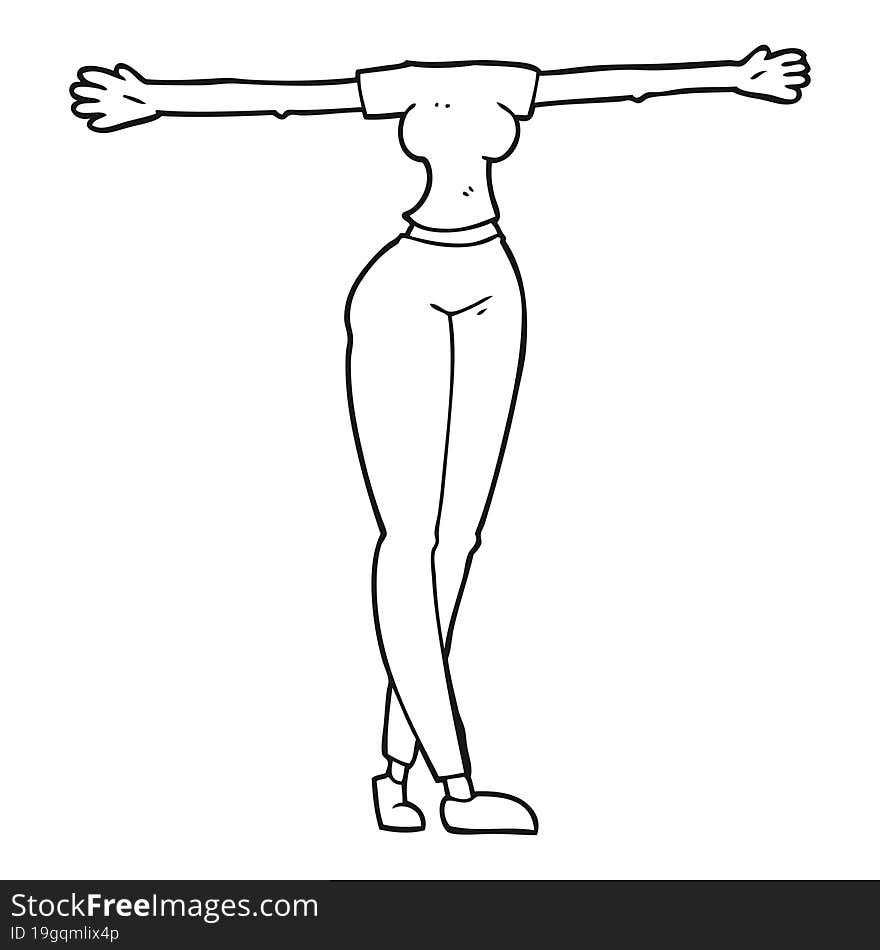 black and white cartoon female body with wide arms