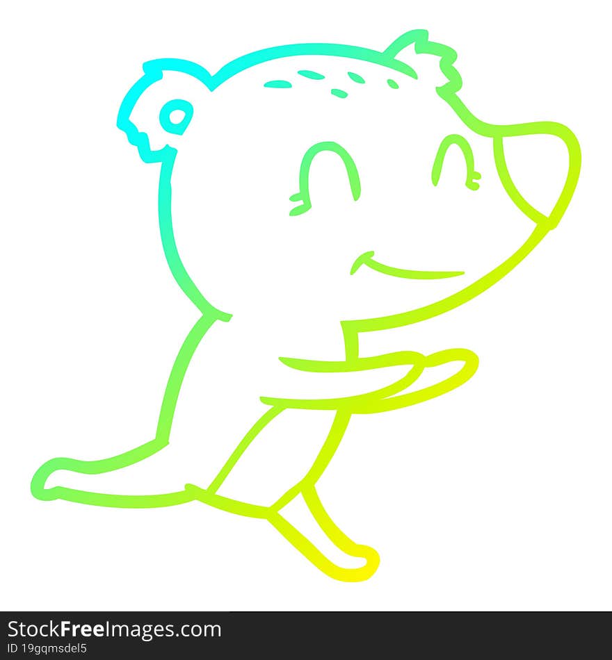 cold gradient line drawing running polar bear cartoon