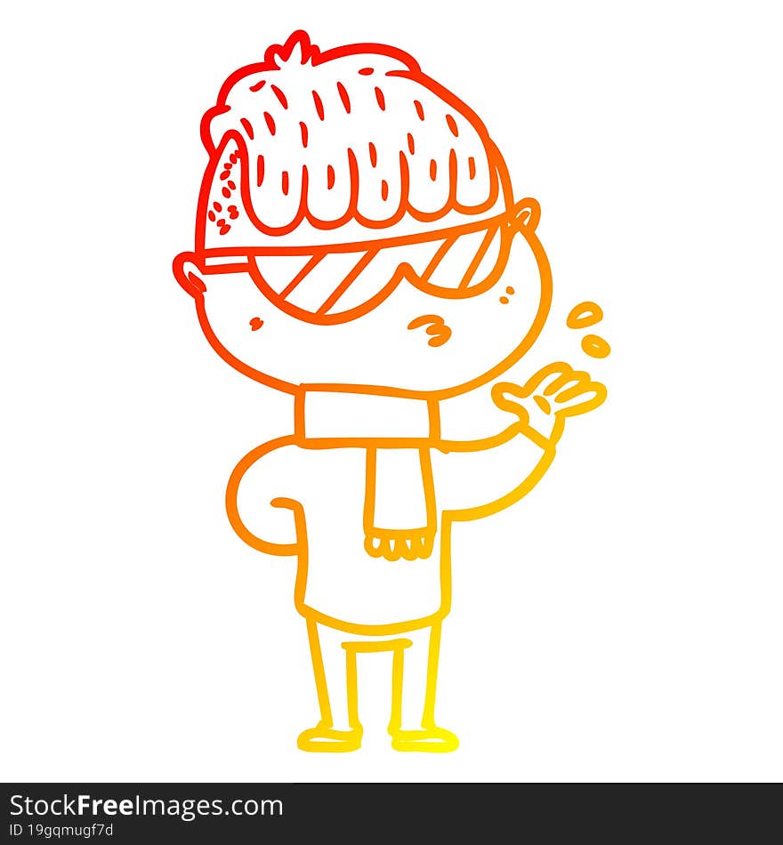 warm gradient line drawing cartoon boy wearing sunglasses