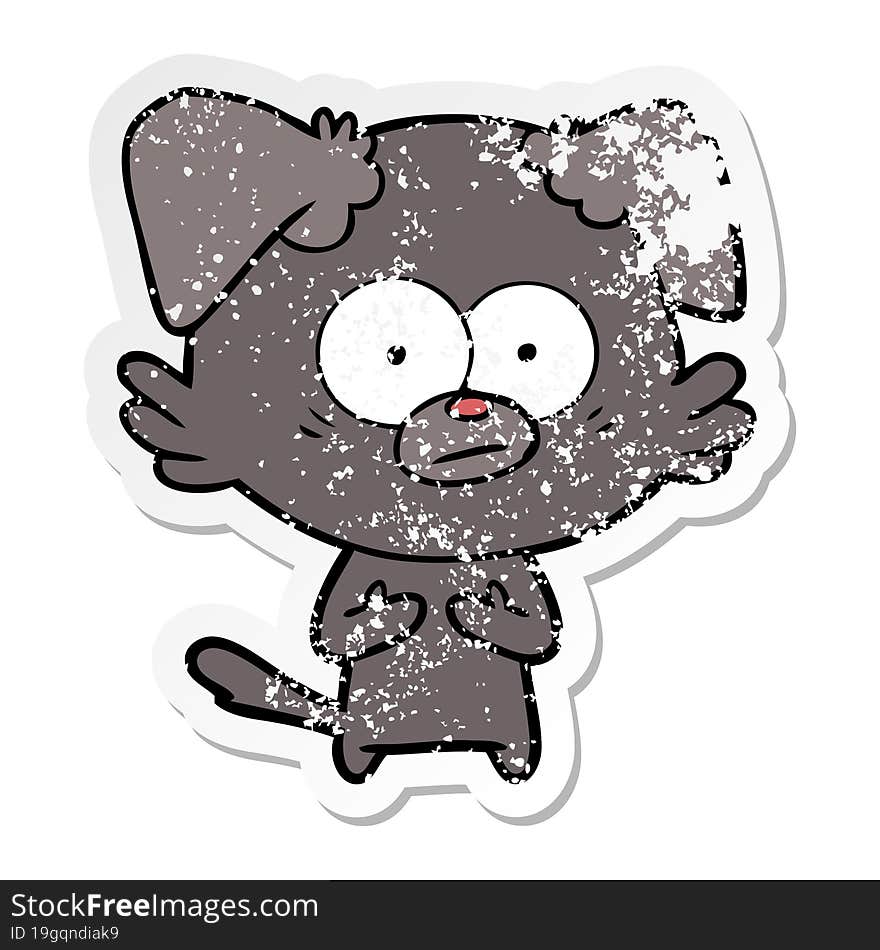 Distressed Sticker Of A Nervous Dog Cartoon