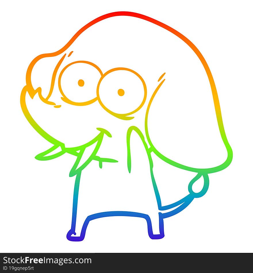 rainbow gradient line drawing happy cartoon elephant