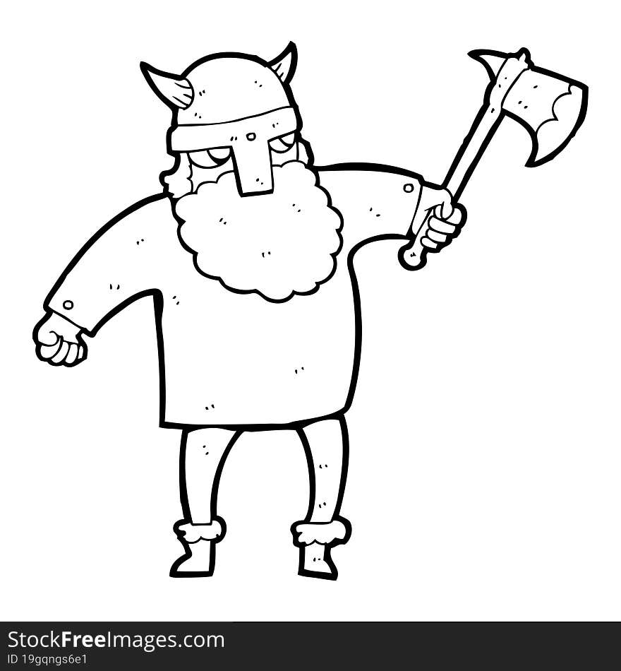 freehand drawn black and white cartoon viking warrior