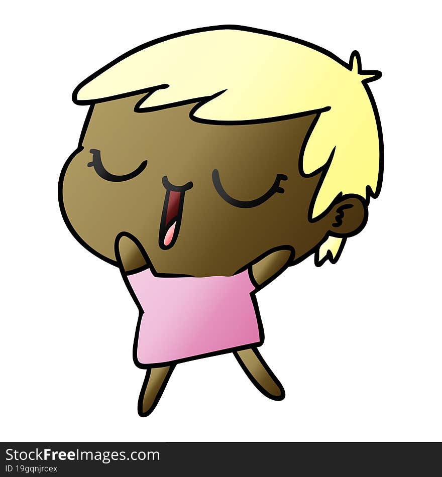 freehand drawn gradient cartoon of cute kawaii short haired girl