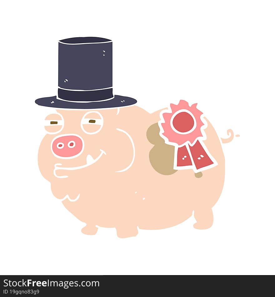 flat color illustration of a cartoon prize winning pig