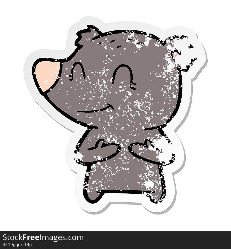 distressed sticker of a friendly bear cartoon