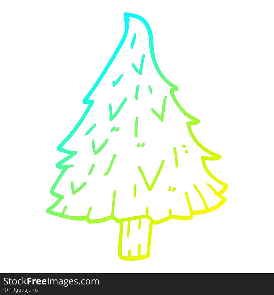 cold gradient line drawing cartoon christmas tree